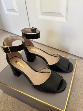 Louise et Cie Black Ankle-Strap Block Heel Sandals